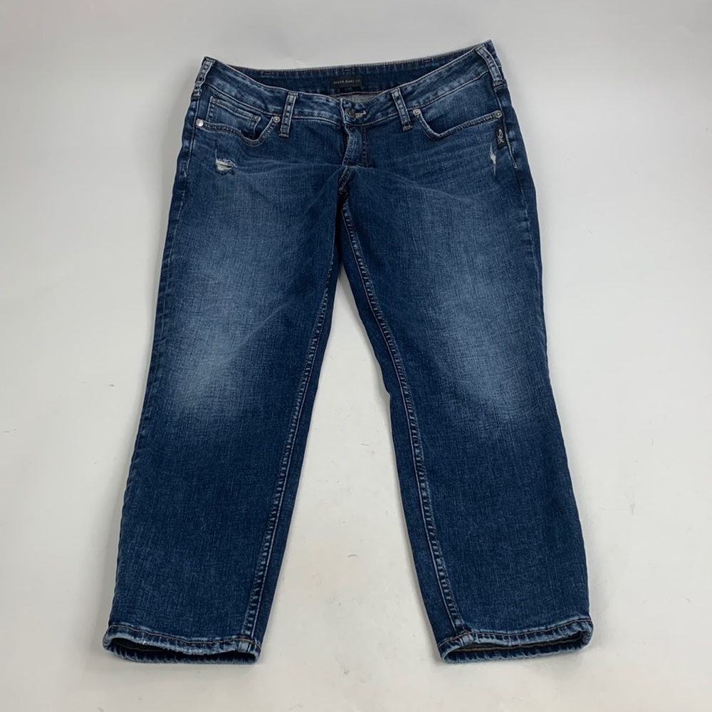 Silver Jeans Suki Skinny Crop Size 33 Stretchy Medium wash denim distressed